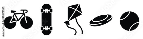 Collection of outdoor recreation equipment for various sports activities and leisure pursuit graphics for active lifestyle promotions and event invitations