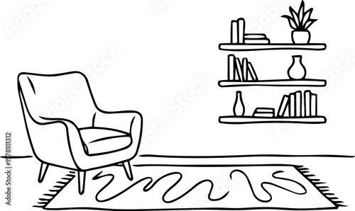 Minimalist Living Room Line Art Vector Interior Design Scene