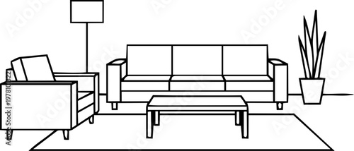 Minimalist Living Room Line Art Vector Interior Design Scene