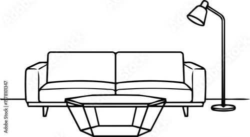 Minimalist Living Room Line Art Vector Interior Design Scene