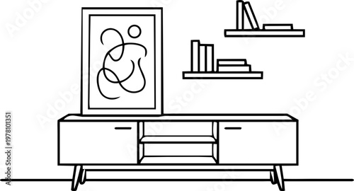 Minimalist Living Room Line Art Vector Interior Design Scene