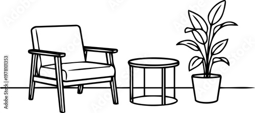 Minimalist Living Room Line Art Vector Interior Design Scene