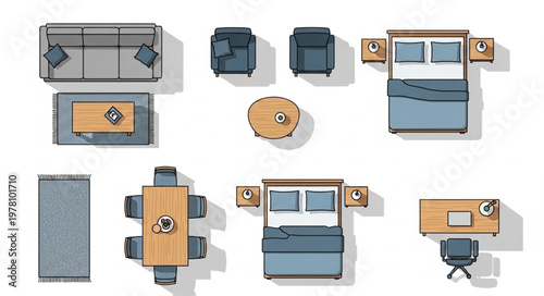 Top View Furniture Collection For Interior Design Layouts.