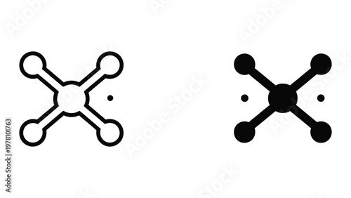 Comparison of filled and unfilled circular node diagrams with connecting lines and dots.