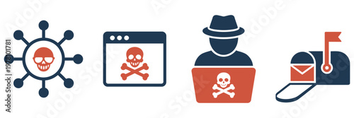 Hack Icon Set Phishing Scam Cybersecurity Data Theft Malware Hacking Vector Illustration Design Isolated Background