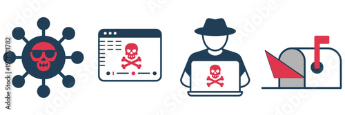 Hack Icon Set Phishing Scam Cybersecurity Data Theft Malware Hacking Vector Illustration Set Isolated Background
