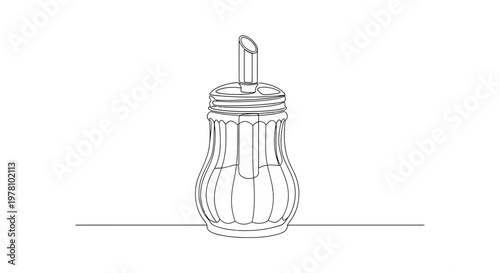 Continuous line drawing of a sugar dispenser, highlighting its elegant form and functional spout, suitable for foodrelated projects and minimalist graphic themes.