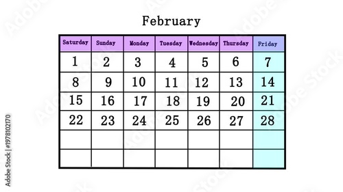 Animated February Calendar Marking February 7 with Blue Circle