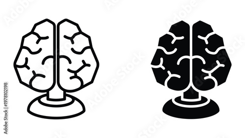 Contrast between a light and dark depiction of a human brain on pedestals