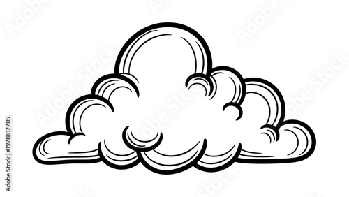Stylized cloud outline drawing with bold lines and curved internal shading ideal for graphic assets, icons, and weather related visual projects.