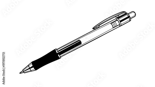 Basic black and white line drawing of a gel pen, ideal for school, office, or graphic design projects requiring a clear writing tool representation.