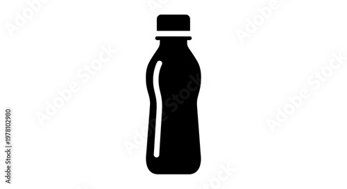 Minimalist black bottle icon representing beverages or hydration, ideal for sleek branding, web interfaces, and packaging concepts.