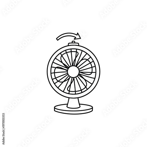 Rotating Electric Fan Illustration: A minimalist line drawing showcases a compact electric fan in motion, highlighting its essential design and cooling function.