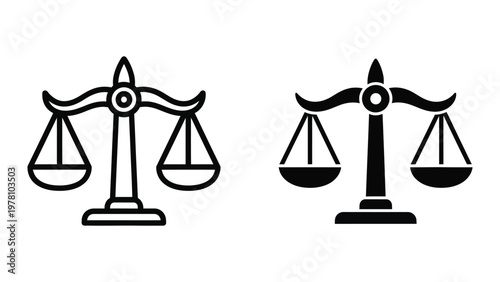 Balancing scales depicted in two contrasting styles of illustration