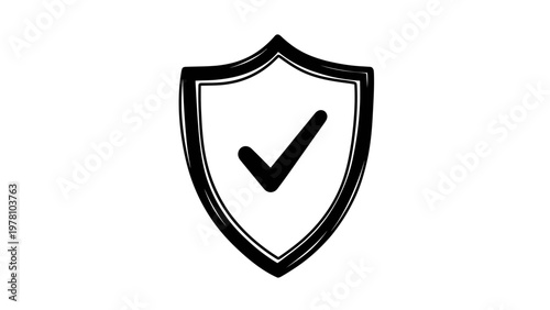 Sketchy shield icon with check mark, representing confirmed security and reliable protection, useful for web graphics, app interfaces, and verification displays.