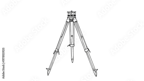 Line drawing of a surveying tripod, an essential tool for precise measurements in construction, engineering, and land surveying projects, offering stability and accuracy.
