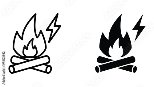 Campfire icons with and without a lightning bolt indicating electrical or natural fire sources