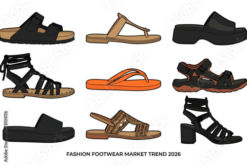 Different types of sandals and flip flops for women