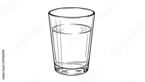 Simple line drawing of a clear glass full of water, perfect for health, hydration, and beverage themed projects and publications.