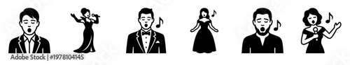 Vector icons of male and female singers. Perfect for music apps, events, and performancerelated digital projects.