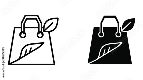 Contrasting shopping bags with a leaf symbol representing eco-friendly and standard shopping options