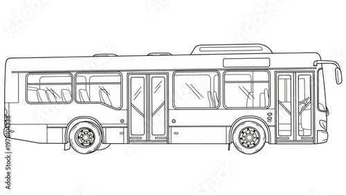 Detailed line drawing of a public city bus, ideal for urban transit design, educational content, and transportation infrastructure layouts.