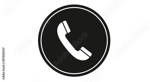 Minimalist telephone icon within a circular frame, symbolizing communication, customer support, and direct contact, perfect for digital interfaces and business materials.