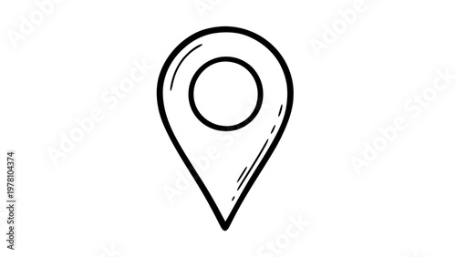 Hand drawn map pin icon useful for navigation, marking locations, or indicating a point of interest on a map for travel and geographic information.