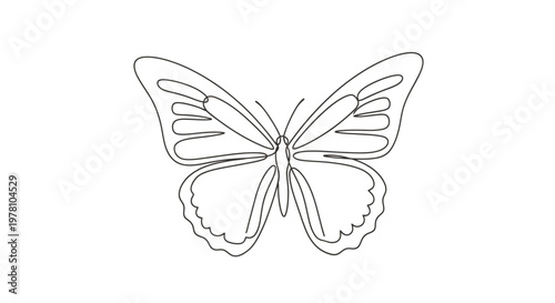 A single continuous line forms an elegant butterfly outline, perfect for various modern branding, fashion, or stationery applications requiring simplicity and grace.