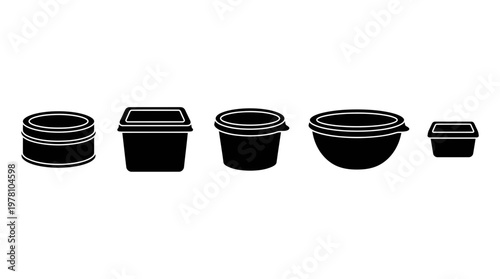 Collection of plastic food storage containers in various shapes for kitchen organization, meal prep, and packaging, offering practical household and catering solutions.