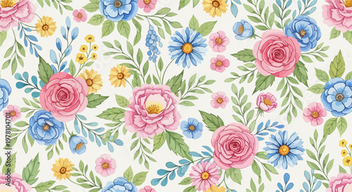 Delicate wildflower background pattern with soft colors and flowing botanical elements in harmony