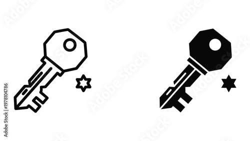 Contrasting keys with star symbols depicted in minimalist black and white design
