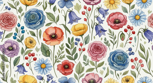 Soft-toned floral background with delicate petals and balanced leafy accents throughout