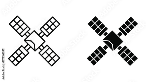 Comparison of two satellite designs with different solar panel configurations and central body styles