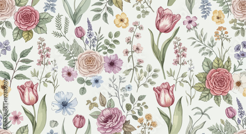 Minimalist floral background design with delicate stems and soft petals arranged in harmony