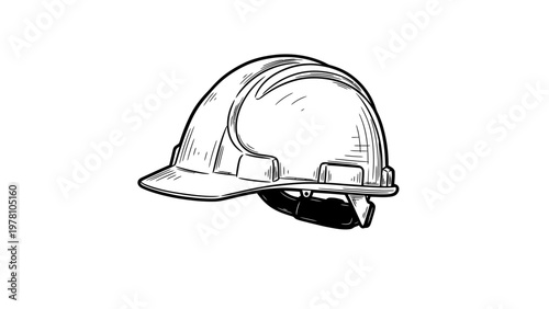 Sketch of a hard hat, symbolizing workplace safety and head protection. Useful for construction, engineering, and industrial themes.