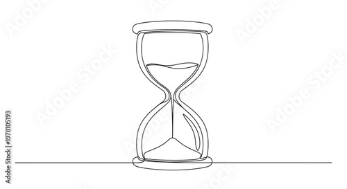 Single continuous line art of an hourglass with flowing sand, representing time, patience, and deadlines, suitable for various symbolic communication.