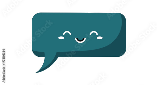 Teal speech bubble, smiling chat icon, emoticon vector, winking face