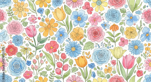 Minimalist floral motif with delicate stems and petals arranged in balanced repetition