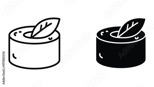 Two containers with herbs and leaves on top depicted in contrasting styles