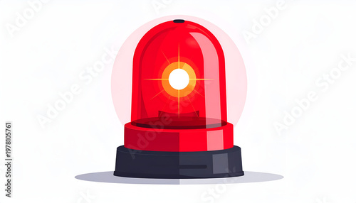 Red flashing emergency light illustration isolated on white background; cartoon style
