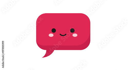 Cute pink speech bubble, smiling chat icon, emoticon, vector emoji
