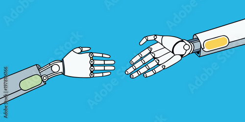 human and robotic hands reaching towards each other concept
