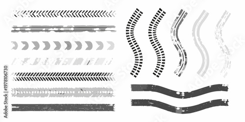 Collection of various tire track and skid mark vector illustrations