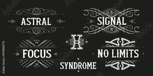 Hand drawn typography with astral signal focus and no limits phrases