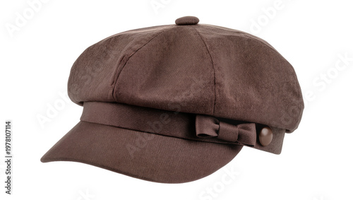 Photos Brown tweed newsboy cap with button detail and brim