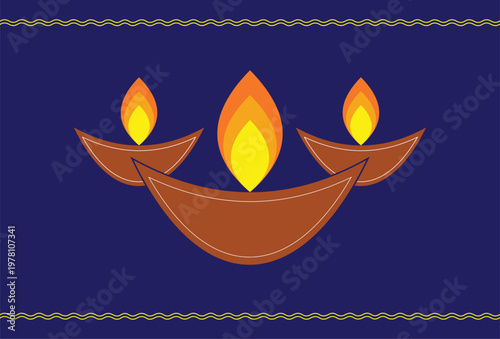Candle with Decorative Borders on Blue Background Vector Illustration. Beautiful isolated Candle featuring with elegant borders on blue background. Perfect for festive occasion, spiritual theme, etc.,