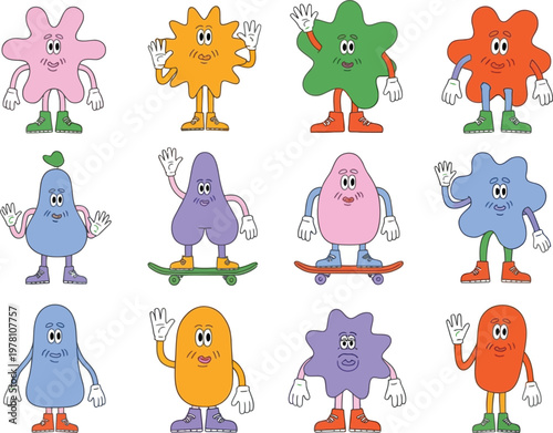 Whimsical Cartoon Characters with Wavy Limbs and Friendly Faces Isolate PNG