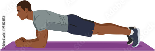 Man exercising on a mat in a fitness position on the floor