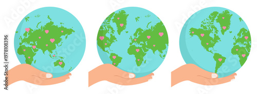 A Hand Holding Circle Earth Globe with Pink Love for Earth Day